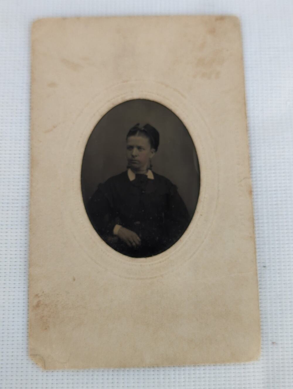 Vintage Tintype Portrait Photograph in Paper Mat Frame